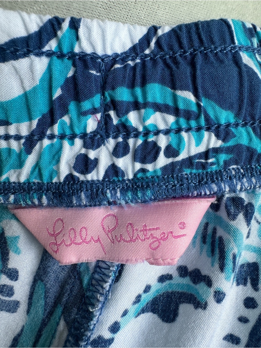 Lilly Pulitzer Teal , Navy & White Printed Elastic-drawstring Waist Shorts - Picture 4 of 11